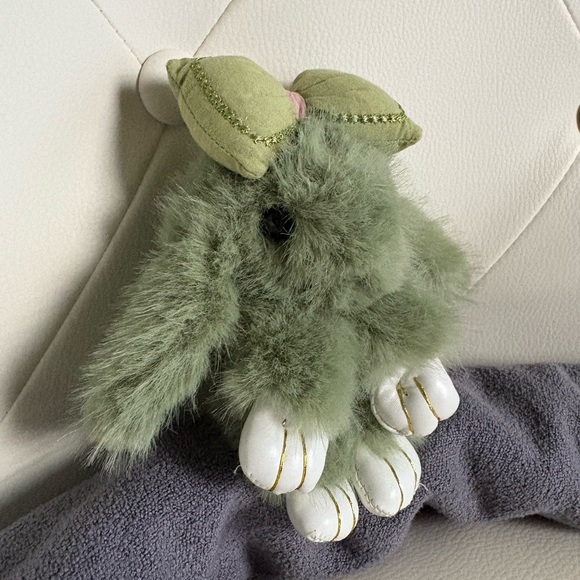 Green Fluffy Plush Baby Bunny Keychain Bag Backpack Charm - Picture 3 of 8